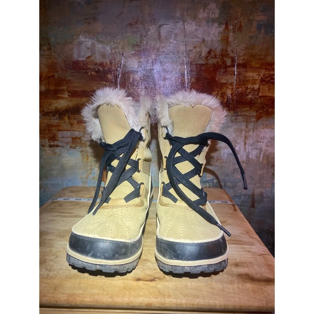 Sorel Tofino Tan Faux Fur Trim Winter Snow Boots Womens 8 NL2089-373 Black Shell